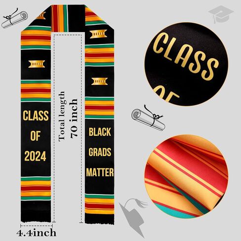 2 Pcs Graduation Stole Kente Set Class of 2024 Grads Single Kente Honor Cord Black Girl Graduation Stole Sash African Graduation Stole for Adult College Unisex Grads Celebrate in Saudi Arabia