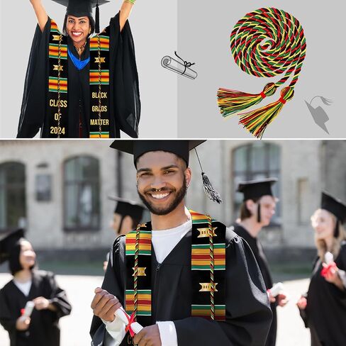2 Pcs Graduation Stole Kente Set Class of 2024 Grads Single Kente Honor Cord Black Girl Graduation Stole Sash African Graduation Stole for Adult College Unisex Grads Celebrate in Saudi Arabia