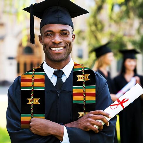 2 Pcs Graduation Stole Kente Set Class of 2024 Grads Single Kente Honor Cord Black Girl Graduation Stole Sash African Graduation Stole for Adult College Unisex Grads Celebrate in Saudi Arabia