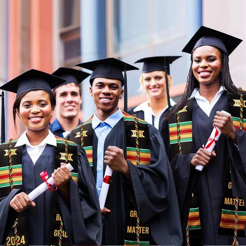 2 Pcs Graduation Stole Kente Set Class of 2024 Grads Single Kente Honor Cord Black Girl Graduation Stole Sash African Graduation Stole for Adult College Unisex Grads Celebrate in Saudi Arabia