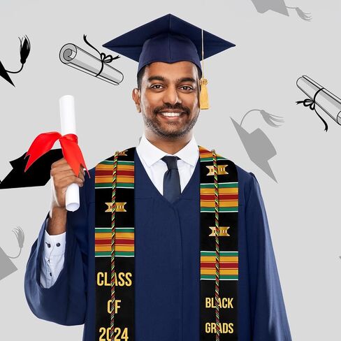 2 Pcs Graduation Stole Kente Set Class of 2024 Grads Single Kente Honor Cord Black Girl Graduation Stole Sash African Graduation Stole for Adult College Unisex Grads Celebrate in Saudi Arabia
