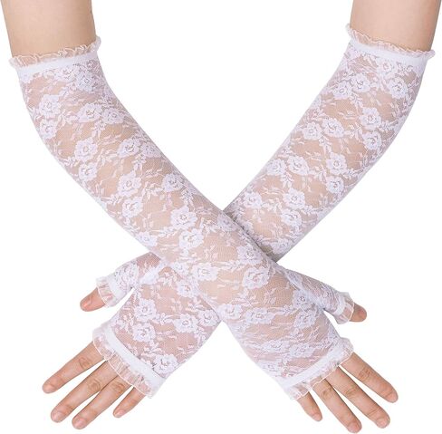 BABEYOND Lace Gloves Fingerless Women - Long Floral Wedding Gloves Satin Gloves Elbow Length Flapper Accessories in Saudi Arabia