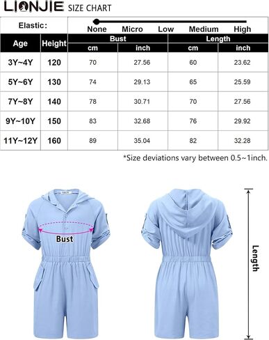 LIONJIE Girls Summer Short Sleeve Hoodies Romper Jumpsuit with Side Pockets, Baby Girls One Piece Jumpsuits for 3-12 Years in Saudi Arabia