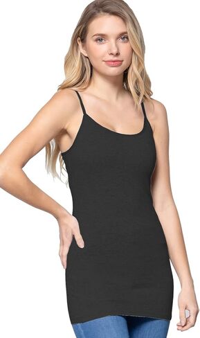Women's Long Camisole Tank Top Basic Long Length Adjustable Spaghetti Strap Solid Cotton Camisoles Cami Tank Top in Kuwait