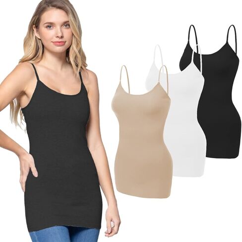Women's Long Camisole Tank Top Basic Long Length Adjustable Spaghetti Strap Solid Cotton Camisoles Cami Tank Top in Kuwait
