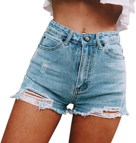 Sexyshine Women's High Waist Distressed Casual Cut Off Ripped Jeans Denim Shorts in Saudi Arabia