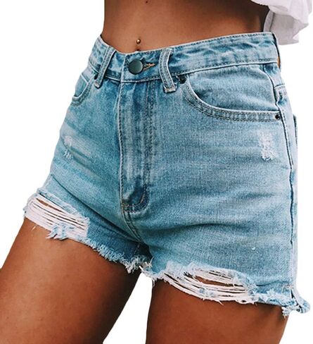 Sexyshine Women's High Waist Distressed Casual Cut Off Ripped Jeans Denim Shorts in Saudi Arabia