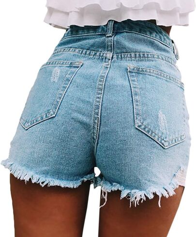 Sexyshine Women's High Waist Distressed Casual Cut Off Ripped Jeans Denim Shorts in Saudi Arabia