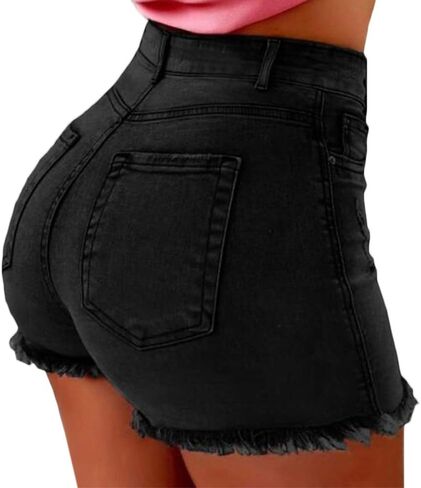 شورت جينز مثير للنساء عالي الخصر غير رسمي ممزق من قماش الدنيم in Kuwait