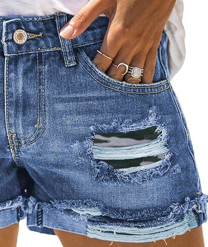 Sexyshine Women's High Waist Distressed Casual Cut Off Ripped Jeans Denim Shorts in Saudi Arabia