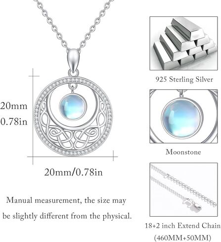 قلادة Eejek الهلال القمر 925 فضة عقدة سلتيك القلائد Moonstone مجوهرات الحظ هدايا للنساء الفتيات in Kuwait