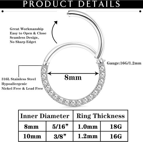 Subiceto 9 قطع 18 جرام 16 جرام حلقات حاجز للنساء من الصلب الجراحي حلقات الأنف المفصلية أوبال تشيكوسلوفاكيا الفرس المفصلية حلقات الأنف الحلقية الحلزونية الشفاه الأنف Daith الغضروف هوب الأقراط الثقب 8 مم 10 مم in Kuwait