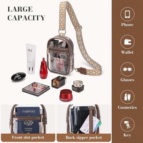 BesTour Clear Sling Bag,Clear Crossbody Bag Stadium Approved, Clear Chest Bag for Women,TPU Transparent Waist Bag Fanny Pack with Adjustable Strap for Sports,Concerts, Festivals-Black in Kuwait