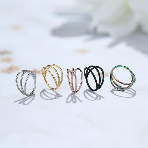FASACCO 5 Pcs 20G 18G 16G Nose Rings Hoop Set Double Triple 316L Surgical Steel Nose Hoop Helix Septum Piercing Cartilage Hoop for Women in Kuwait