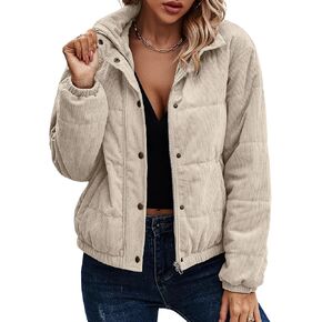 Angashion Women's Bomber Jacket Corduroy Ribbed Quilted Zip Up Long Sleeve Winter Coat Fall Outerwear Tops with Pockets in Kuwait