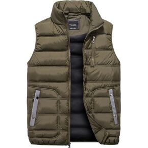 VtuAOL Men's Puffer Vest Outdoor Hooded Padded Vest Softshell Thick Outerwear Vest for Travel Hiking
