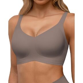 Seamless Bras Full Coverage Wireless Push Up Bra for Women No Underwire Comfort V Neck Bralettes with Support