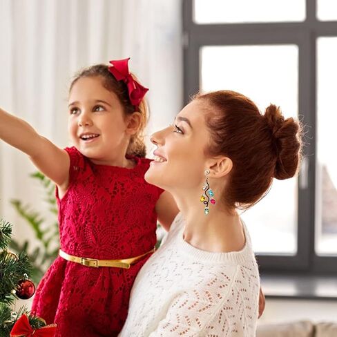 Christmas Earrings for Women Girls Colorful Crystal Bulb Candy Cane Bow Dangle Earrings Holiday Christmas Gift Xmas Light Earrings Jewelry in Kuwait