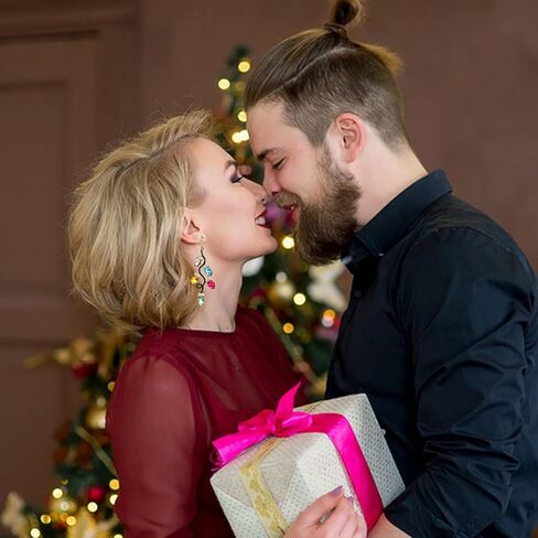 Christmas Earrings for Women Girls Colorful Crystal Bulb Candy Cane Bow Dangle Earrings Holiday Christmas Gift Xmas Light Earrings Jewelry in Kuwait