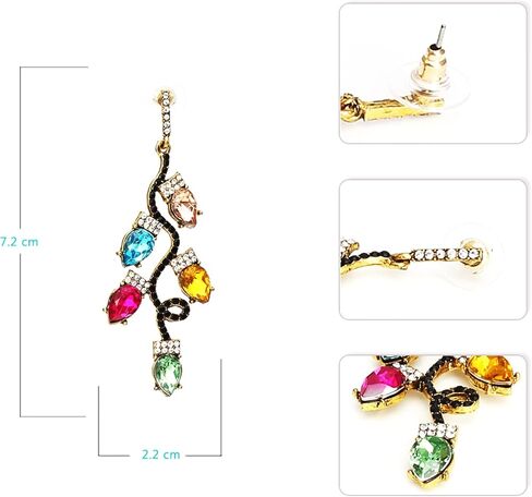 Christmas Earrings for Women Girls Colorful Crystal Bulb Candy Cane Bow Dangle Earrings Holiday Christmas Gift Xmas Light Earrings Jewelry in Kuwait