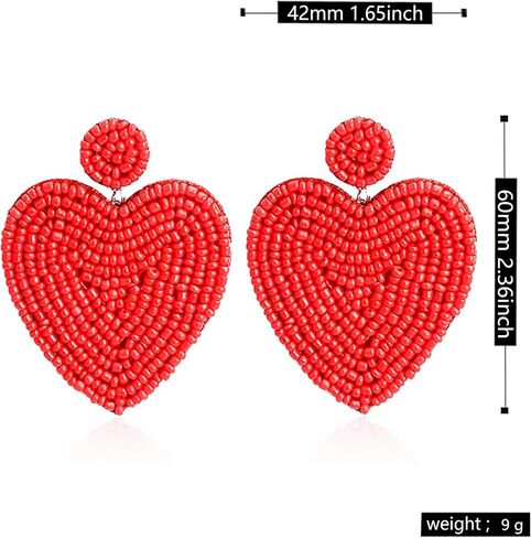 Just Follow 2 Pairs Red Pink Beaded Drop Earrings Handmade Seed Bead Heart Hoop Dangle Earrings Bohemia Statement Earring Studs for Women Girls in Saudi Arabia