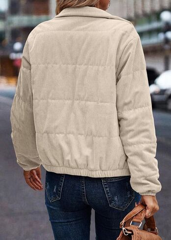 Angashion Women's Bomber Jacket Corduroy Ribbed Quilted Zip Up Long Sleeve Winter Coat Fall Outerwear Tops with Pockets in Kuwait