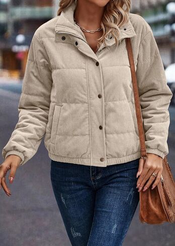 Angashion Women's Bomber Jacket Corduroy Ribbed Quilted Zip Up Long Sleeve Winter Coat Fall Outerwear Tops with Pockets in Kuwait
