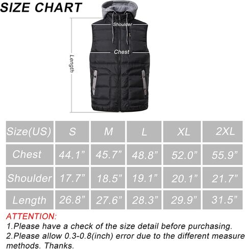 VtuAOL Men's Puffer Vest Outdoor Hooded Padded Vest Softshell Thick Outerwear Vest for Travel Hiking in Kuwait