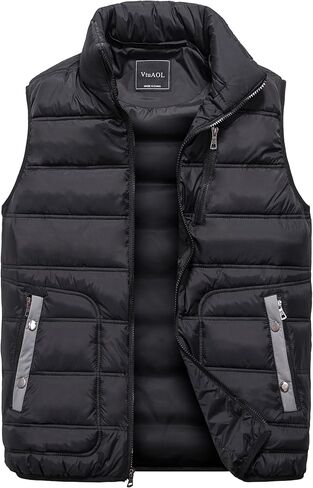 VtuAOL Men's Puffer Vest Outdoor Hooded Padded Vest Softshell Thick Outerwear Vest for Travel Hiking in Kuwait