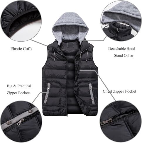 VtuAOL Men's Puffer Vest Outdoor Hooded Padded Vest Softshell Thick Outerwear Vest for Travel Hiking in Kuwait