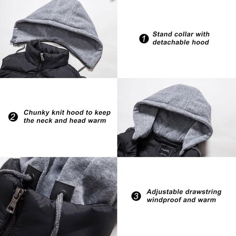 VtuAOL Men's Puffer Vest Outdoor Hooded Padded Vest Softshell Thick Outerwear Vest for Travel Hiking in Kuwait