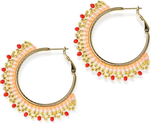 Agriajun Handmade Boho Beaded Large Gold Hoop Earrings for Women Girls, Statement Colorful Handwoven Bohemian Seed Beads Huggie Earrings Cartilage Hypoallergenic Prom Holiday Jewelry Gift in Saudi Arabia
