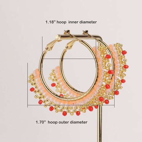 Agriajun Handmade Boho Beaded Large Gold Hoop Earrings for Women Girls, Statement Colorful Handwoven Bohemian Seed Beads Huggie Earrings Cartilage Hypoallergenic Prom Holiday Jewelry Gift in Saudi Arabia