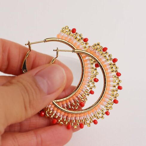 Agriajun Handmade Boho Beaded Large Gold Hoop Earrings for Women Girls, Statement Colorful Handwoven Bohemian Seed Beads Huggie Earrings Cartilage Hypoallergenic Prom Holiday Jewelry Gift in Saudi Arabia