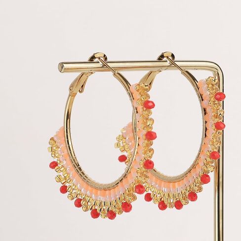 Agriajun Handmade Boho Beaded Large Gold Hoop Earrings for Women Girls, Statement Colorful Handwoven Bohemian Seed Beads Huggie Earrings Cartilage Hypoallergenic Prom Holiday Jewelry Gift in Saudi Arabia