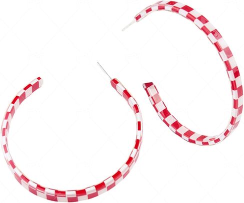 Checkerboard Hoop Earrings for Women Teen Girls Sterling Silver Post Hypoallergenic Retro Simple Colorful Acrylic Resin Checker Black White Grid Lightweight Open C shaped Earrings for 70s 80s 90s Party Jewelry Gifts in Saudi Arabia