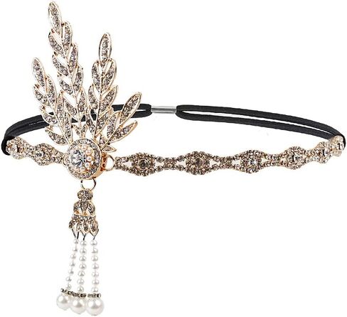 XMGBJYTQ 1920s-Gatsby-Flapper-Headpiece Costume Accessories Set 20s Flapper-Headband Pearl Necklace Gloves Accessories in Saudi Arabia