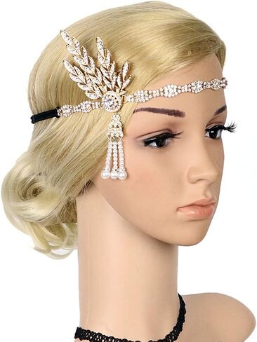 XMGBJYTQ 1920s-Gatsby-Flapper-Headpiece Costume Accessories Set 20s Flapper-Headband Pearl Necklace Gloves Accessories in Saudi Arabia