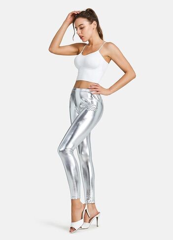 NewL Women Shiny Metallic Sports Leggings Bright Pencil Pant Fitness Fashion Jeggings Candy Color Trousers in Saudi Arabia