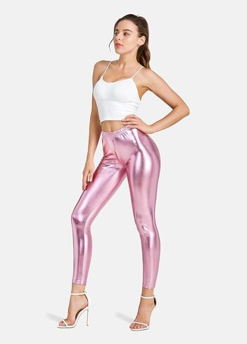 NewL Women Shiny Metallic Sports Leggings Bright Pencil Pant Fitness Fashion Jeggings Candy Color Trousers in Saudi Arabia
