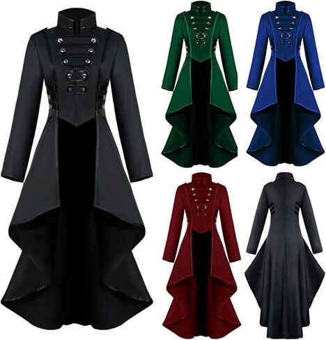 Gothic Steampunk Tailcoat Jacket for Women, Vintage Irregular Tuxedo Victorian Frock Coat Medieval Halloween Vampire Costumes in Saudi Arabia