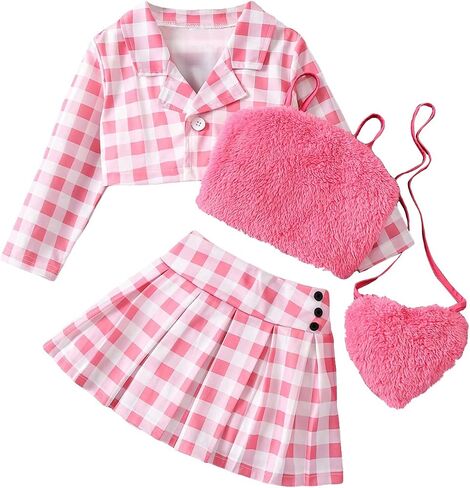 Floerns Girls 3 Piece Fuzzy Cami Top Long Sleeve Shirt Skater Skirts Set with Bag in Saudi Arabia