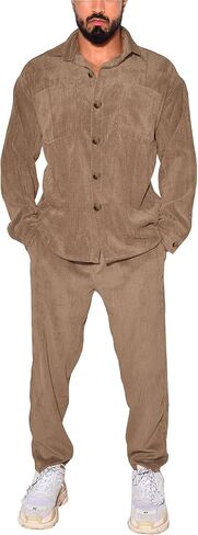 Men's 2 Piece Outfits Corduroy Casual Long Sleeve Shirt Pant Sets Fall Fashion Tracksuits in Saudi Arabia