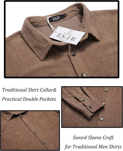 Men's 2 Piece Outfits Corduroy Casual Long Sleeve Shirt Pant Sets Fall Fashion Tracksuits in Saudi Arabia