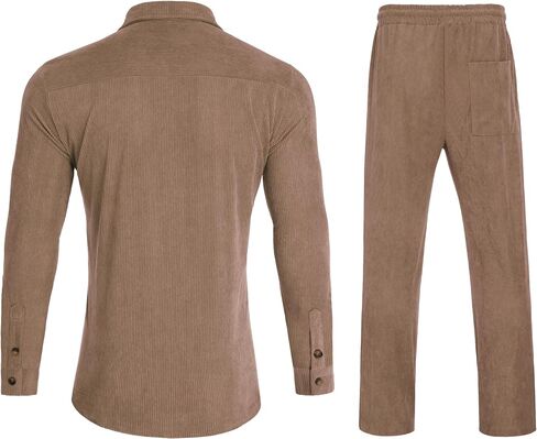 Men's 2 Piece Outfits Corduroy Casual Long Sleeve Shirt Pant Sets Fall Fashion Tracksuits in Saudi Arabia