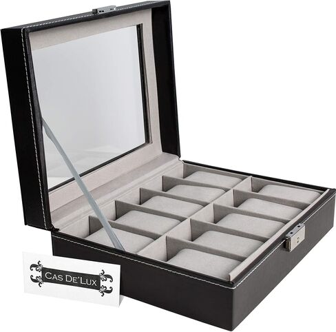 Watch Box Organizer Pillow Case 10 Slot Watch Box With Framed Glass Lid Watch Display Case for Men and Women Watch Boxes and Jewelry Watch Case in Saudi Arabia