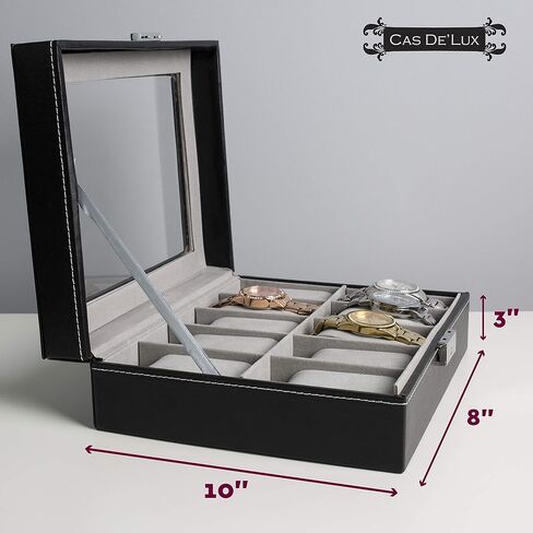 Watch Box Organizer Pillow Case 10 Slot Watch Box With Framed Glass Lid Watch Display Case for Men and Women Watch Boxes and Jewelry Watch Case in Saudi Arabia