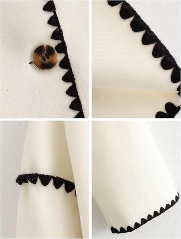 Yeokou Women Wool Blend Jacket Contrast Color Crew Neck Button Down Cardigan Coat Casual Outwear with Pockets in Kuwait