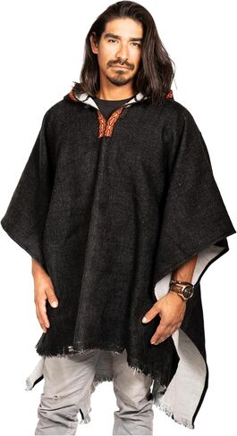 DAVLINA, Alpaca Wool Poncho Hooded - Thick, Breathable, Hypoallergenic and Non-Itchy. Warm and Soft Wool Poncho (Standard, Solid Black) in Saudi Arabia