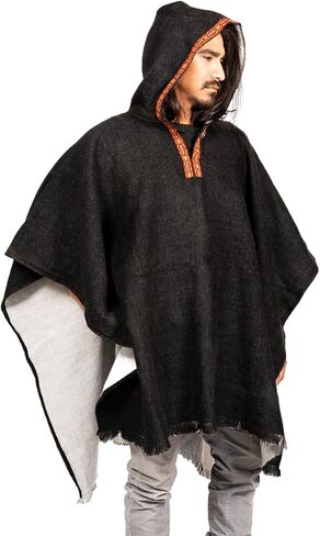 DAVLINA, Alpaca Wool Poncho Hooded - Thick, Breathable, Hypoallergenic and Non-Itchy. Warm and Soft Wool Poncho (Standard, Solid Black) in Saudi Arabia